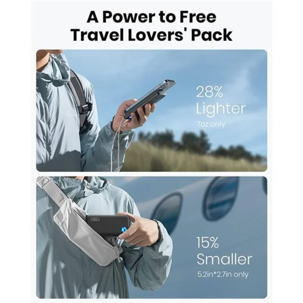 [2 Pack] Portable Charger, Slimmest & Lightest USB C 10000mAh Power Bank